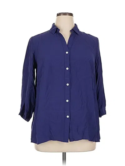 Pre-owned Jjill 3/4 Sleeve Button Down Shirt In Blue