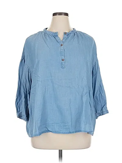 Pre-owned Jjill 3/4 Sleeve Button Down Shirt In Blue