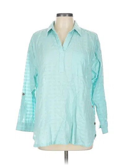 Pre-owned Jjill 3/4 Sleeve Button Down Shirt In Blue