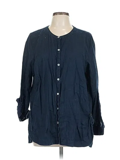 Pre-owned Jjill 3/4 Sleeve Button Down Shirt In Blue