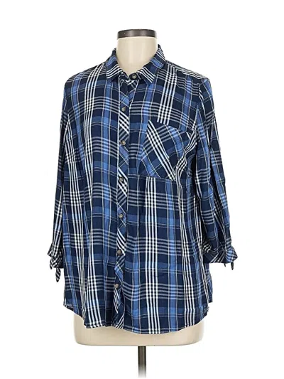 Pre-owned Jjill 3/4 Sleeve Button Down Shirt In Blue