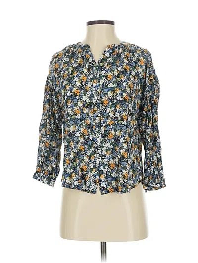 Pre-owned Jjill 3/4 Sleeve Button Down Shirt In Blue