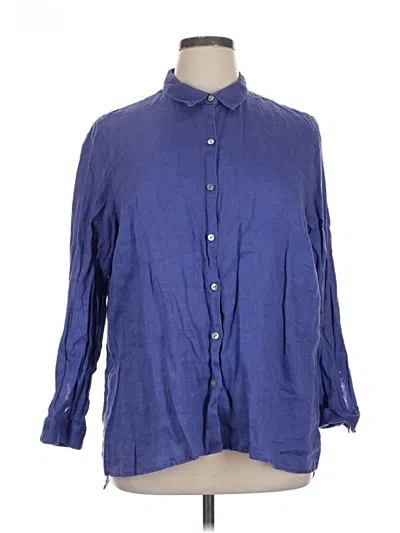 Pre-owned Jjill 3/4 Sleeve Button Down Shirt In Blue