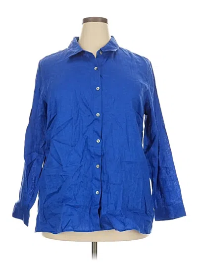 Pre-owned Jjill 3/4 Sleeve Button Down Shirt In Blue