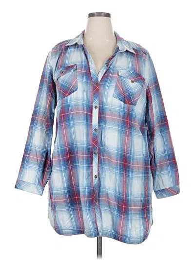 Pre-owned Jjill 3/4 Sleeve Button Down Shirt In Blue