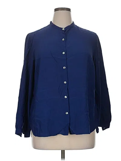 Pre-owned Jjill 3/4 Sleeve Button Down Shirt In Blue