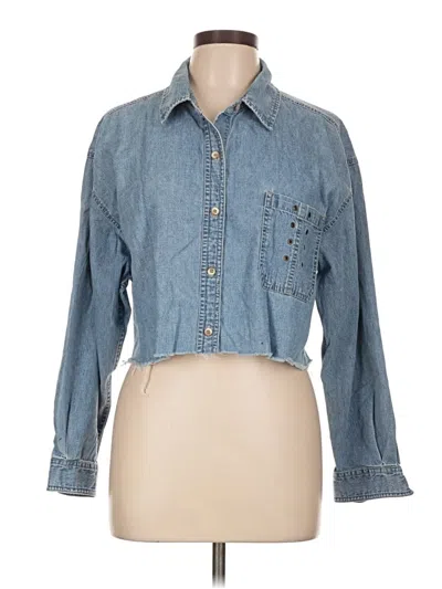 Pre-owned Jjill 3/4 Sleeve Button Down Shirt In Blue