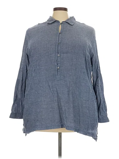 Pre-owned Jjill 3/4 Sleeve Button Down Shirt In Blue