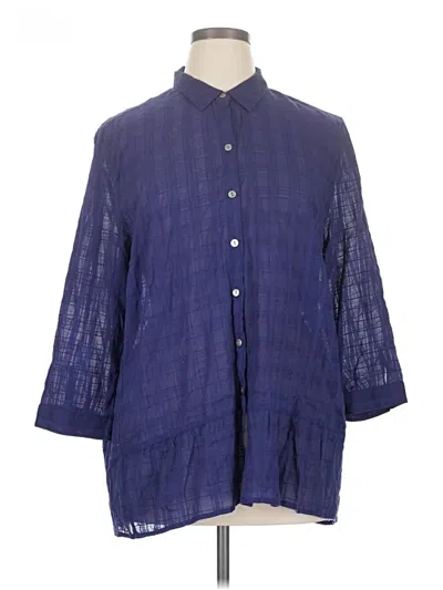 Pre-owned Jjill 3/4 Sleeve Button Down Shirt In Blue