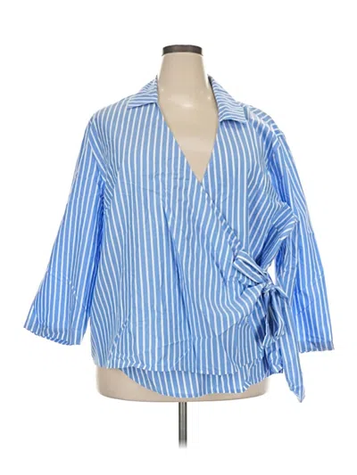 Pre-owned Jjill 3/4 Sleeve Button Down Shirt In Blue