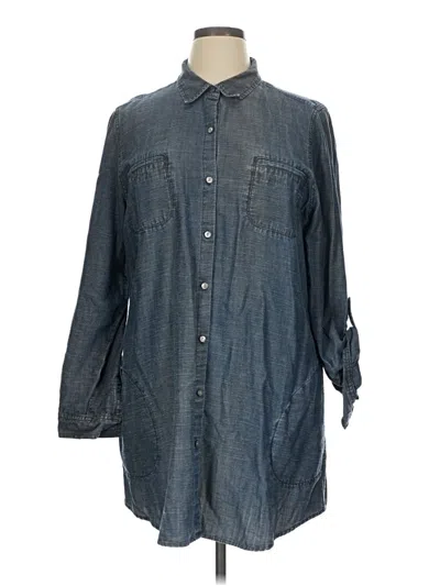 Pre-owned Jjill 3/4 Sleeve Button Down Shirt In Blue