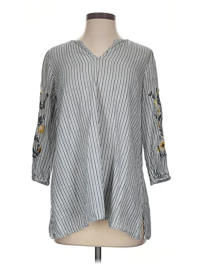 Pre-owned Jjill 3/4 Sleeve Button Down Shirt In Gray