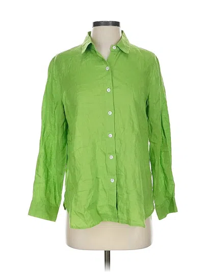 Pre-owned Jjill 3/4 Sleeve Button Down Shirt In Green