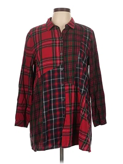 Pre-owned Jjill 3/4 Sleeve Button Down Shirt In Red