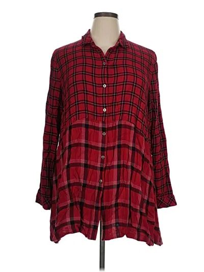 Pre-owned Jjill 3/4 Sleeve Button Down Shirt In Red