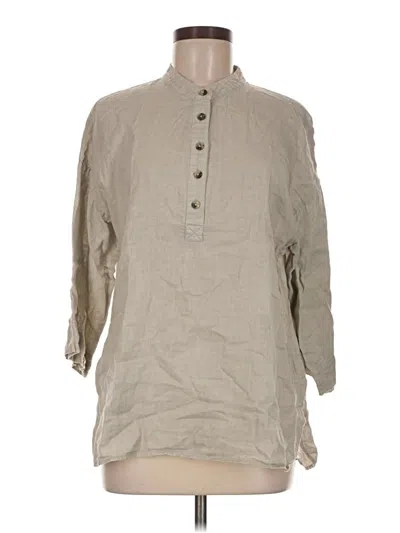 Pre-owned Jjill 3/4 Sleeve Button Down Shirt In Tan