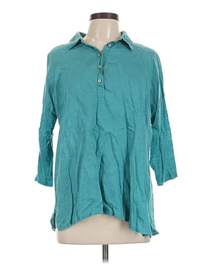 Pre-owned Jjill 3/4 Sleeve Button Down Shirt In Teal