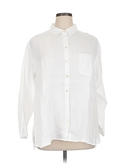 Pre-owned Jjill 3/4 Sleeve Button Down Shirt In White