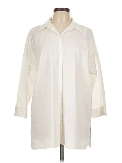 Pre-owned Jjill 3/4 Sleeve Button Down Shirt In White