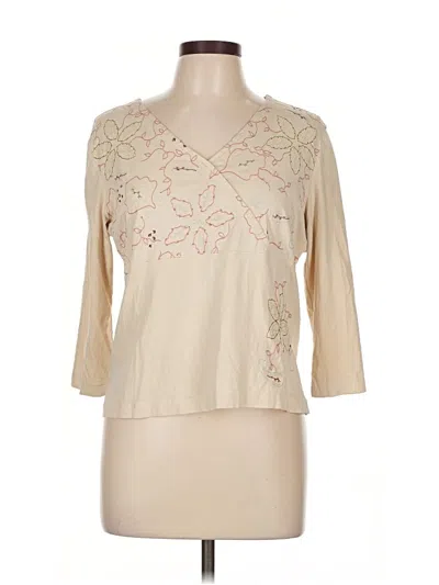 Pre-owned Jjill 3/4 Sleeve Top Tan Sweetheart Neckline Tops In Brown