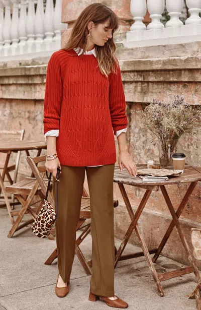 Jjill J.jill Angled-pockets Straight-leg Pants In Gingerbread Heather