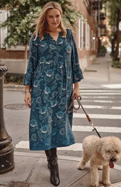 Jjill J.jill Arboretum Midi Dress In Dark Teal Intricate Floral