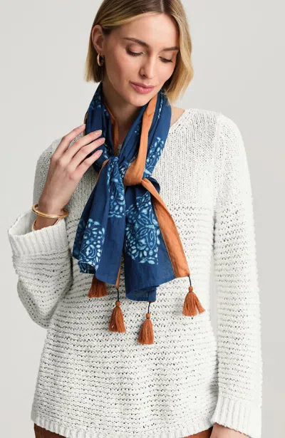 Jjill Artisanal Woodblock Printed Scarf In Blue