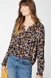 Jjill J.jill Artistic Leaves Printed Satin Top In Cream,nutmeg