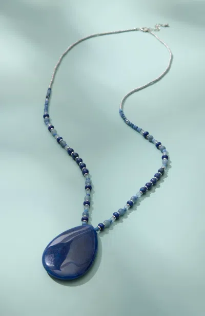 Jjill J.jill Beaded Blue Lapis Pendant Necklace In Blue Multi