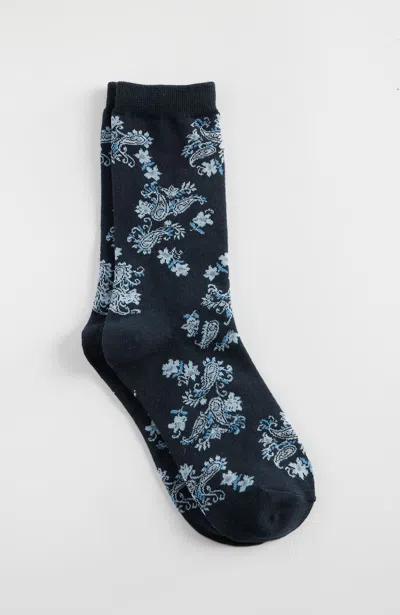 Jjill J.jill Blossoming Paisley Crew Socks In Navy Blue Multi