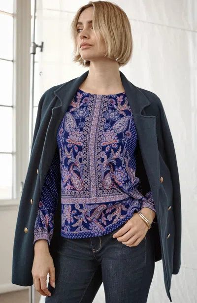 Jjill J.jill Border-printed Cotton And Tencel™ Modal Top In Blue