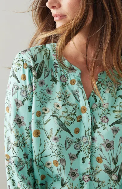 Jjill J.jill Botanical Birds Printed Satin Top In Celadon Botanical Garden