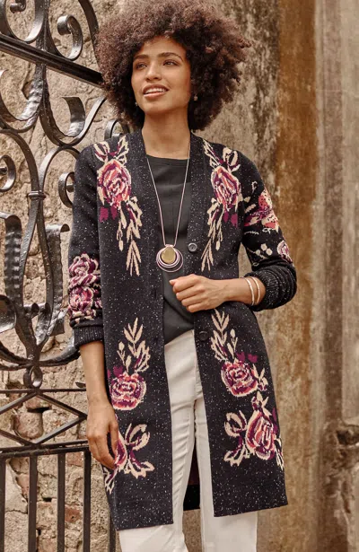 Jjill J.jill Botanical Gardens Sweater Topper In Black Multi