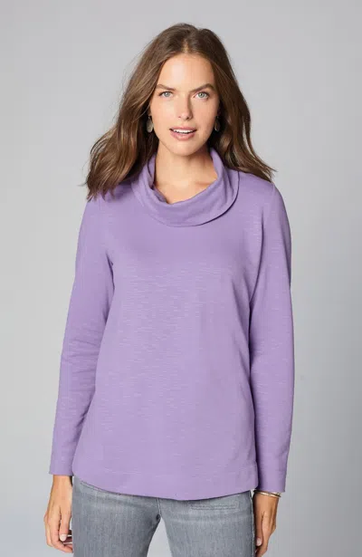 Jjill J.jill Brushed-fleece Cowl-neck Knit Top In Frosted Plum