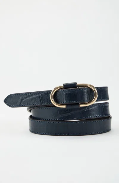 Jjill Buckled Skinny Belt In Navy Blue