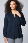 Jjill J.jill Button-front Knit Shirt In Navy Blue
