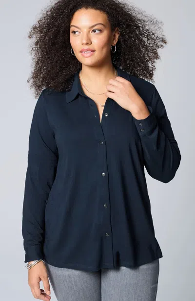 Jjill J.jill Button-front Knit Shirt In Navy Blue