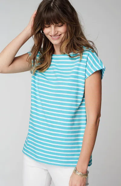 Jjill J.jill Button-shoulder Top In Blue Oasis,white