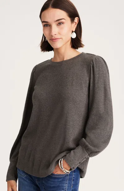 Jjill J.jill Buttoned-cuff Waffle Top In Gray