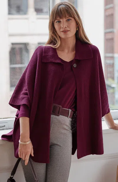 Jjill Button-front Turtleneck Ruana In Eggplant