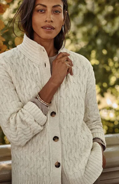 Jjill J.jill Cabled Button-front Cardi In Oatmeal Heather