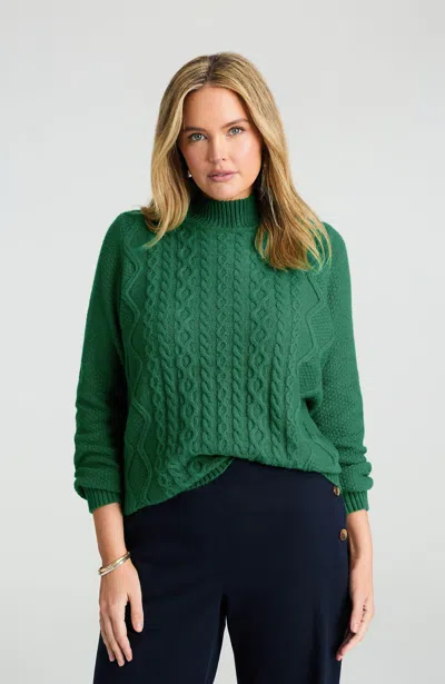 Jjill J.jill Cabled Mock-neck Sweater In Green