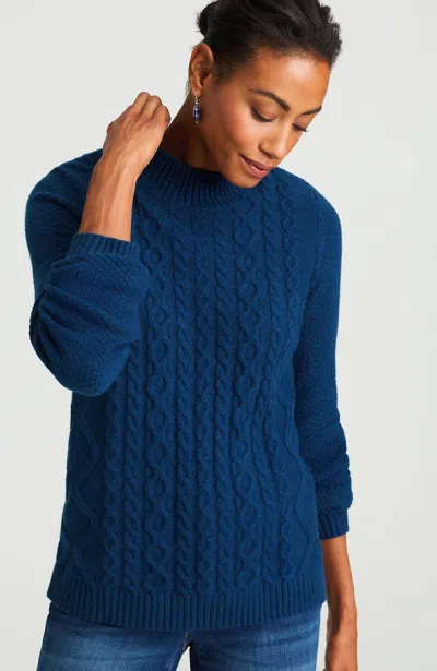 Jjill J.jill Cabled Mock-neck Sweater In Blue
