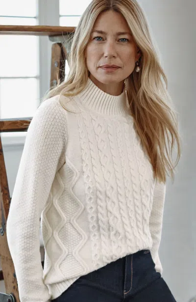 Jjill J.jill Cabled Mock-neck Sweater In White