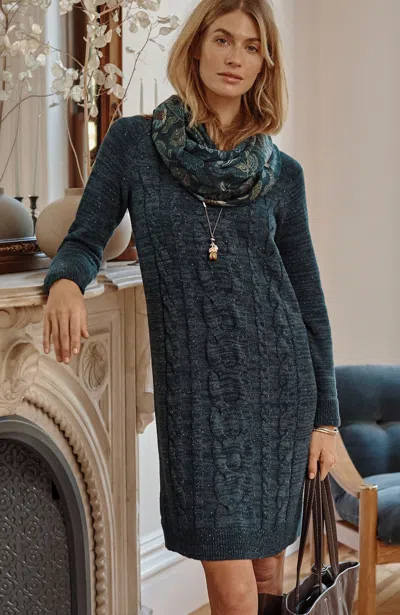 Jjill J.jill Cabled Sweater Dress In Dark Tidewater Heather Multi