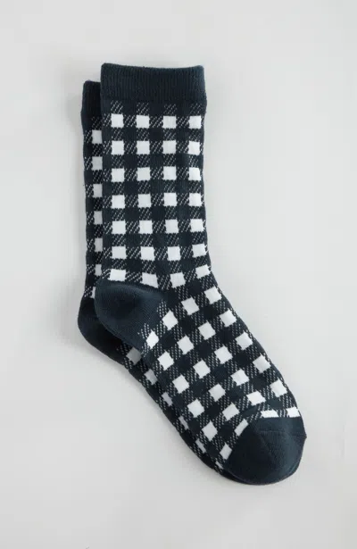 Jjill J.jill Check Crew Socks In Navy Blue,cream