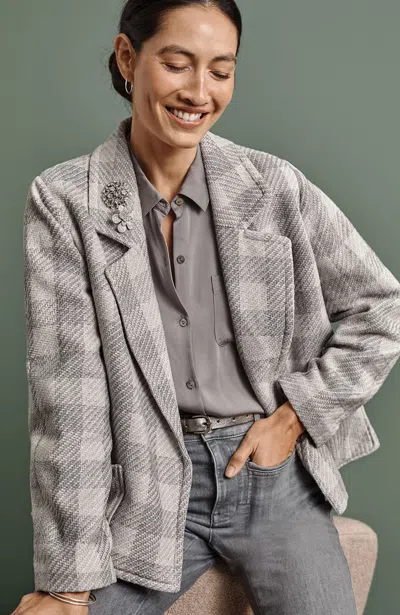 Jjill J.jill Chenille Plaid Swing Jacket In Grey,light Grey
