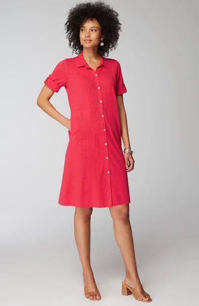 Jjill J.jill Classic Cotton-slub Shirtdress In Strawberry Jam