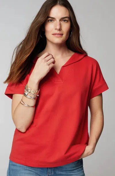 Jjill J.jill Collared Short-sleeve Sweatshirt In Pomegranate