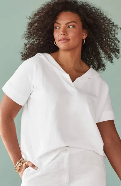 Jjill J.jill Collared Short-sleeve Sweatshirt In White